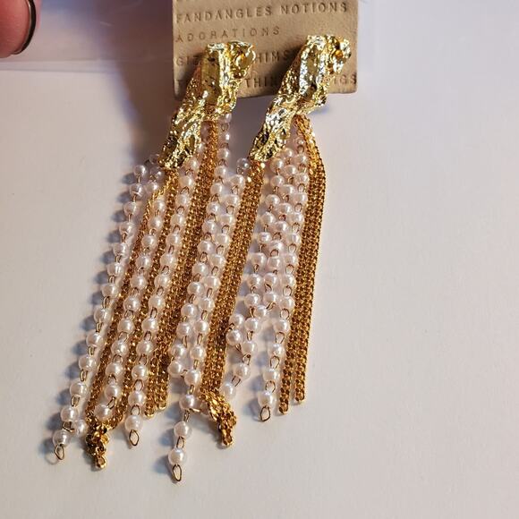 Anthropologie Brass pearl seed and chain drop earrings  NWT Gold plated brass - Picture 2 of 9